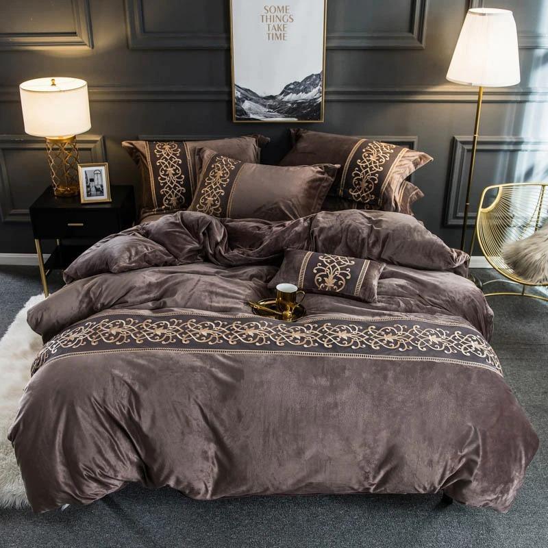 Luxury Walnut Brown Embroidered Turkish Velvet Duvet - myhomestore.com.pk