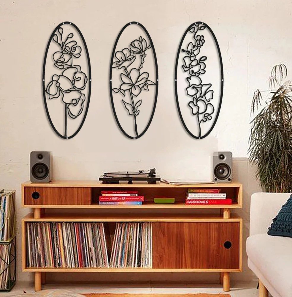 Metal Rose Flower Wall Art, Minimalist Geometric Wall Decoration Metal Wall Decor - myhomestore.com.pk