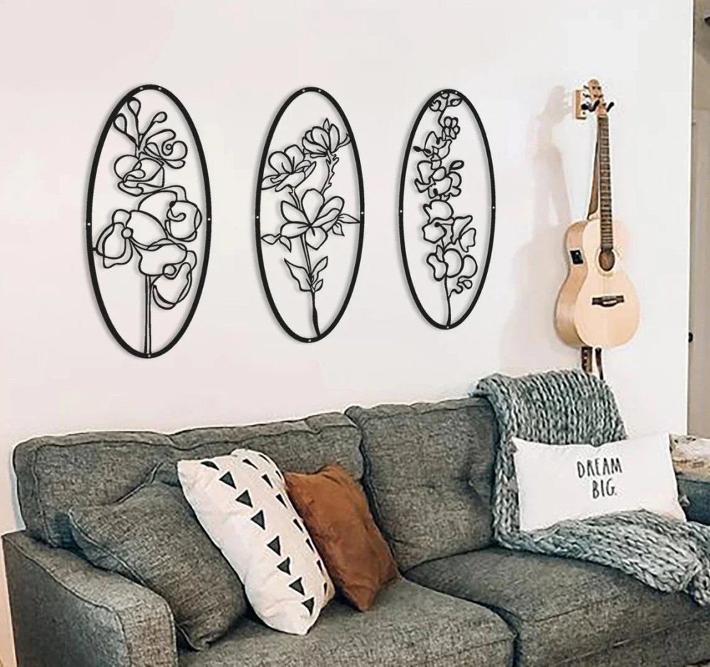 Metal Rose Flower Wall Art, Minimalist Geometric Wall Decoration Metal Wall Decor - myhomestore.com.pk