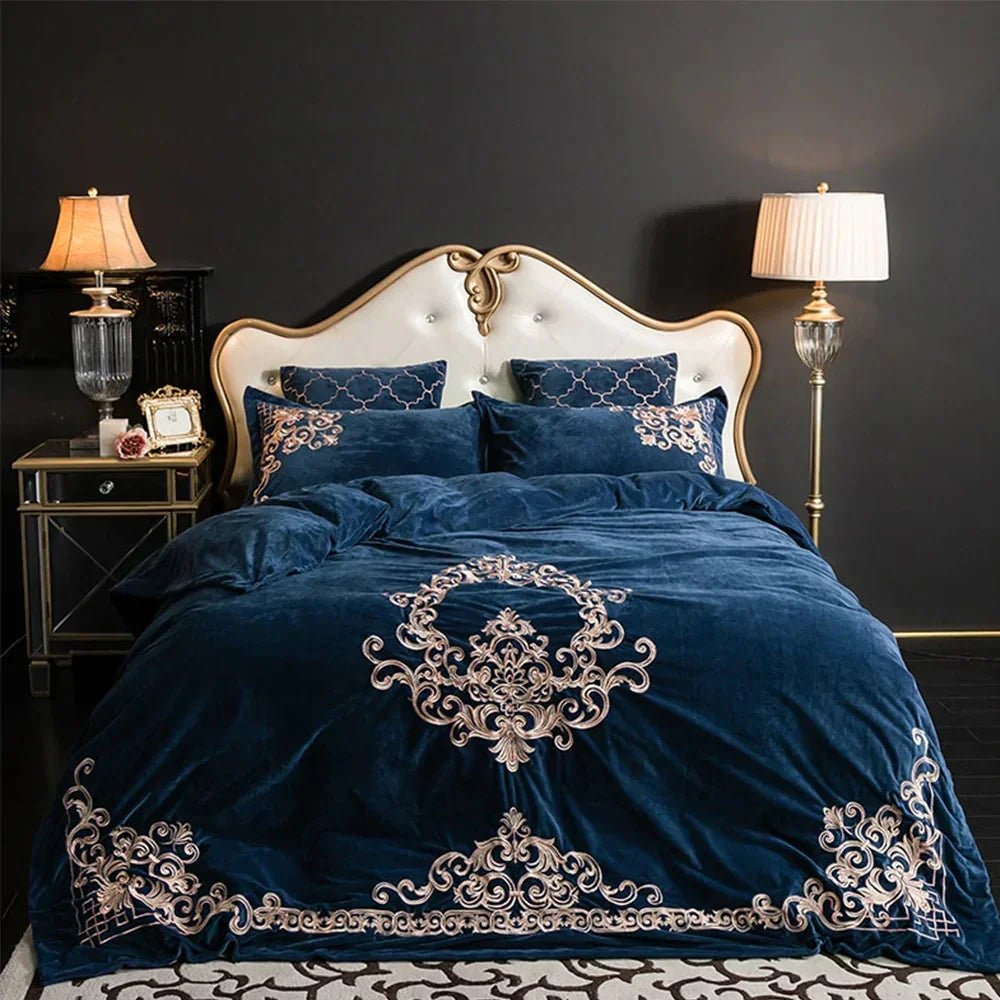 Modern Style Luxury Embroidered Velvet Duvet (Navy) - myhomestore.com.pk