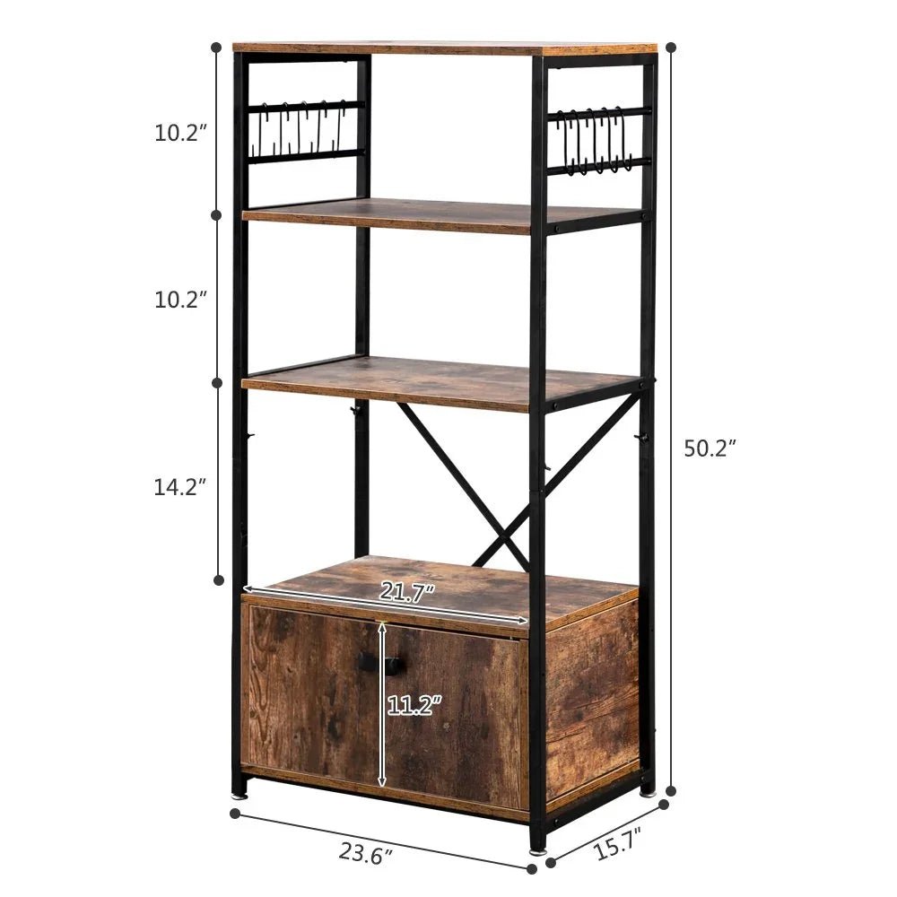Multifunction 4 - Layer MDF With Cabinets Industrial Style Wrought Iron Kitchen Rack - myhomestore.com.pk