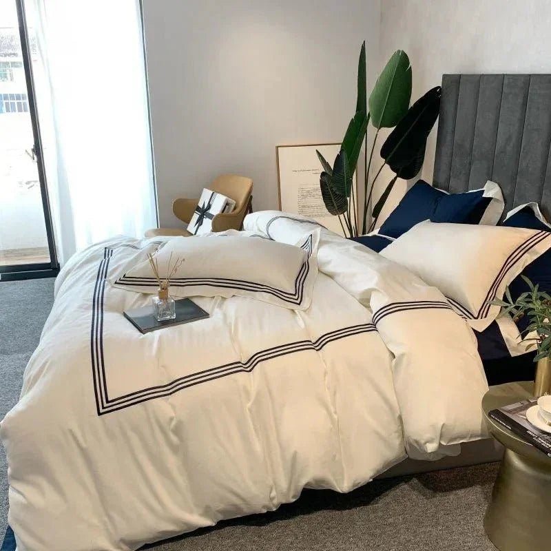 New Embroidered Luxury Baratta Stitch Tetra Line Duvet Set - myhomestore.com.pk