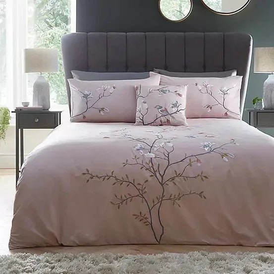 New Luxury Branch Embroidery Duvet Set (Pink) - myhomestore.com.pk