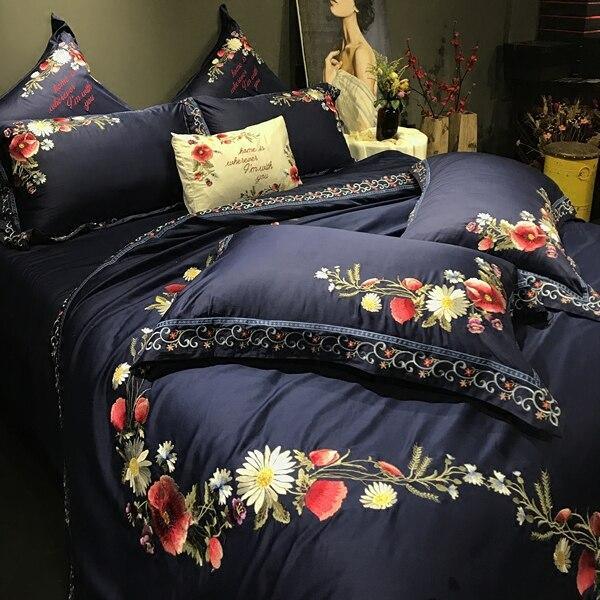 New Luxury Flower Ink blue Embroidery Duvet Set - myhomestore.com.pk