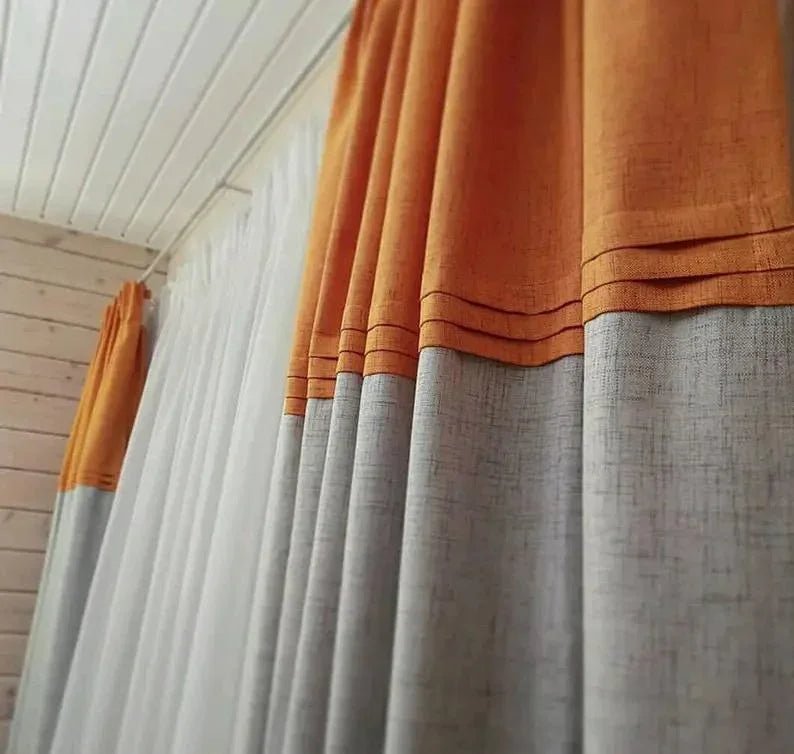 Orange pleated Curtain - myhomestore.com.pk