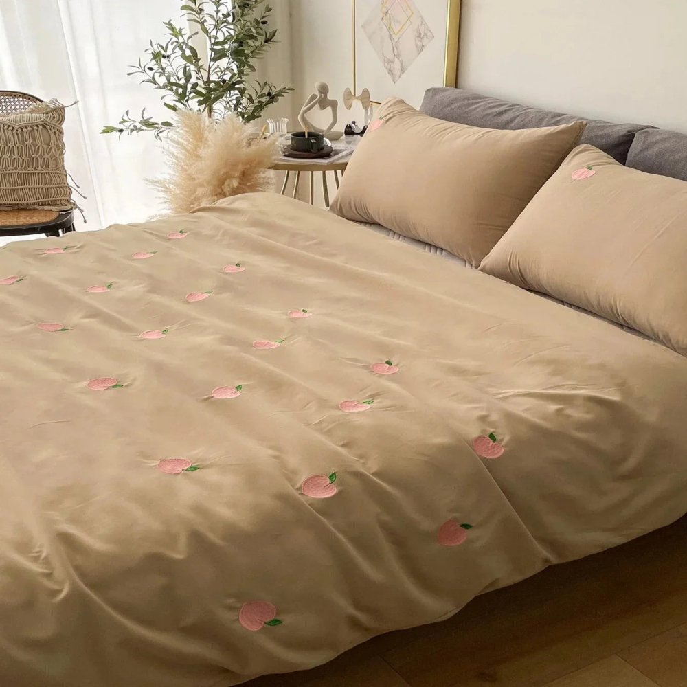 Peach Embroidered Duvet Cover Set - myhomestore.com.pk