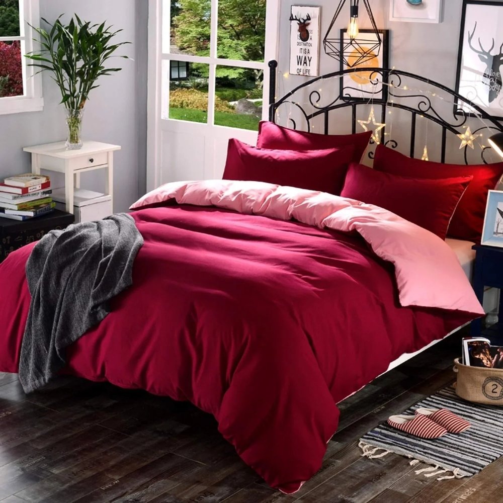 Plain Dyed Duvet Set (Hot - Pink & Light - Pink) - myhomestore.com.pk
