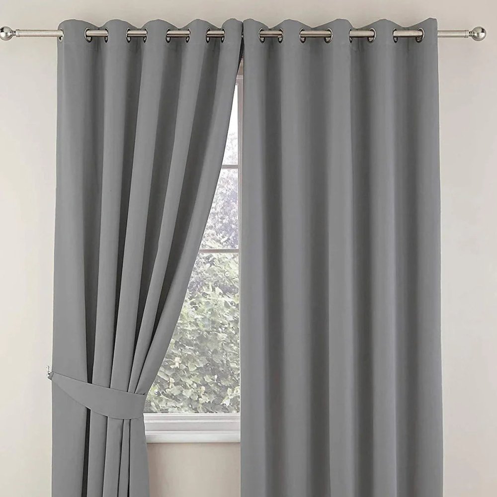 Plain Dyed Eyelet Curtains with linning (Grey) - myhomestore.com.pk