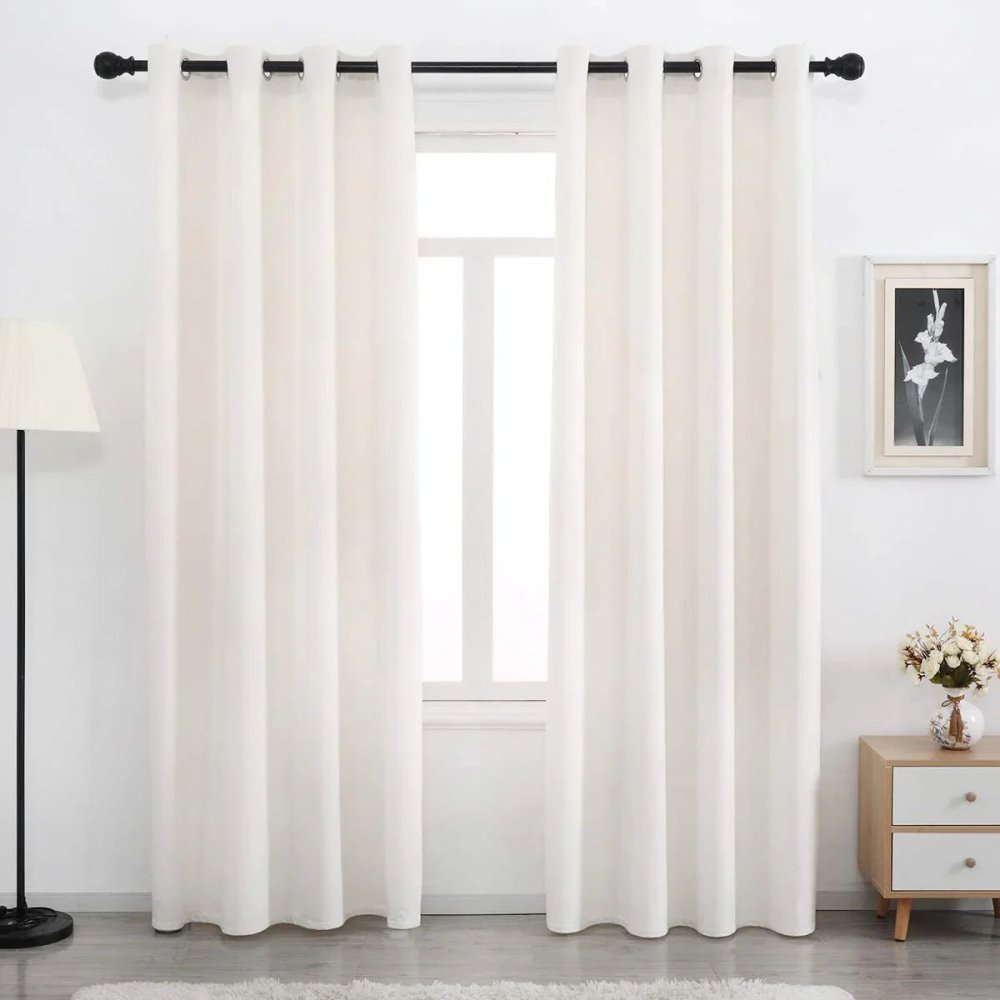 Plain Dyed Eyelet Curtains with linning (Off white) - myhomestore.com.pk