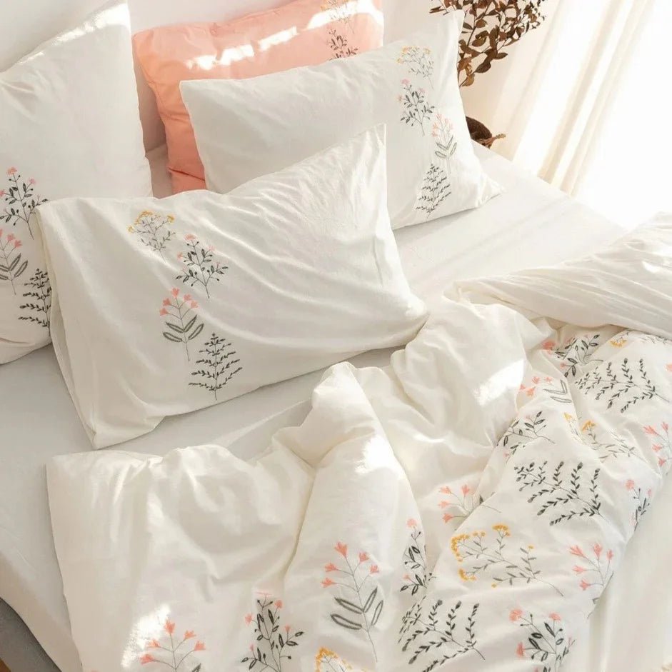 Plants Embroidered Duvet Set - myhomestore.com.pk