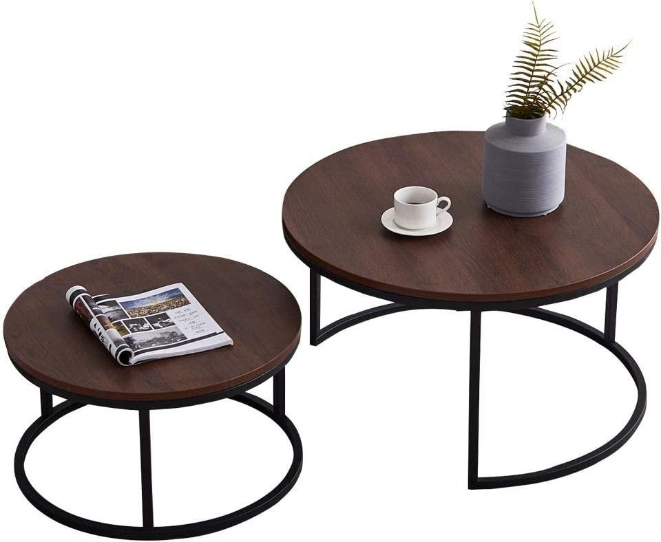 Quatropi Round Nesting Coffee Table 2 - Piece - Black Metal Base - myhomestore.com.pk