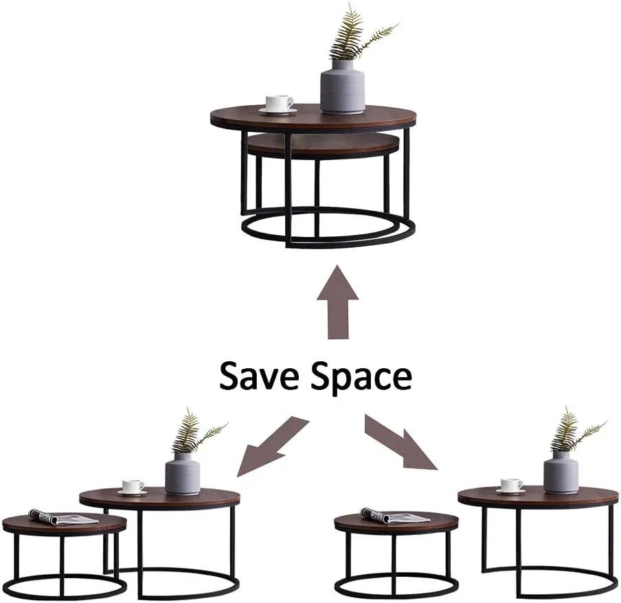 Quatropi Round Nesting Coffee Table 2 - Piece - Black Metal Base - myhomestore.com.pk