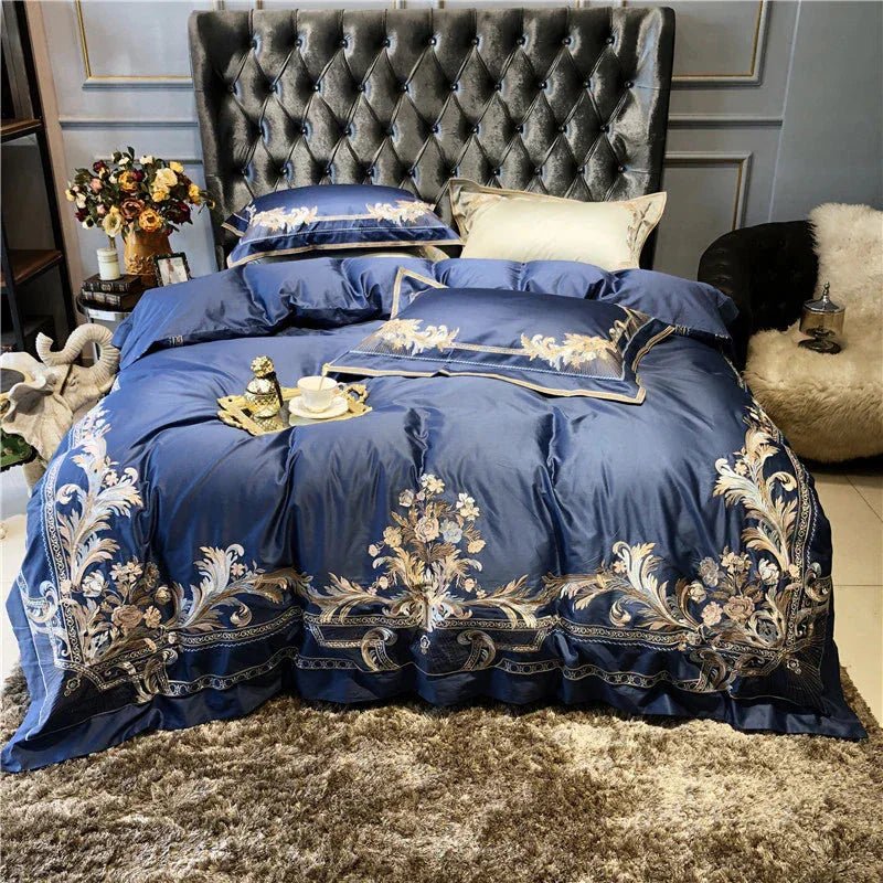 Royal Blue Exquisite Embroidery Duvet Set - myhomestore.com.pk