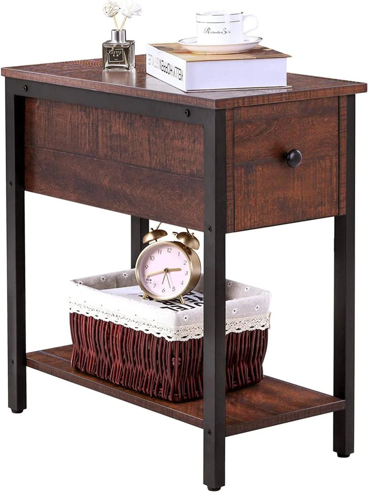 Side Table, 2 - Tier Nightstand with Drawer, Narrow End Table for Small Spaces - myhomestore.com.pk