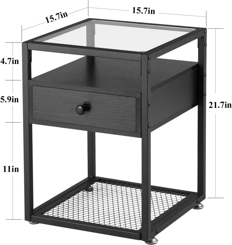 Side Table with Tempered Glass Top and Metal Shelf - myhomestore.com.pk