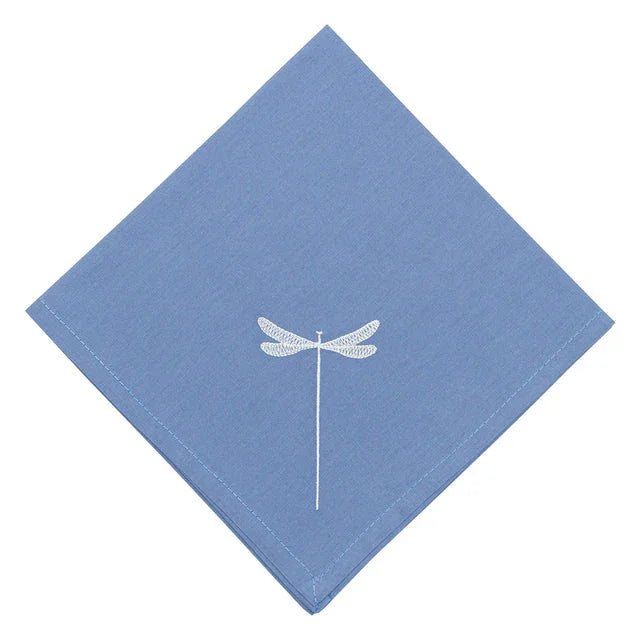 Sky Blue Napkins With Off White Dragonfly Embroidered - myhomestore.com.pk