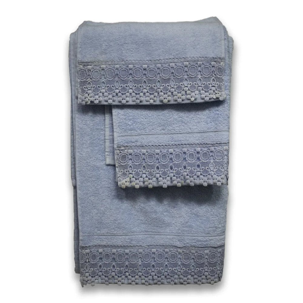 Towel Set With Lace (Grey) - myhomestore.com.pk