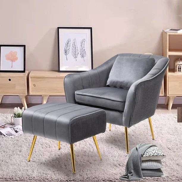 Velvet Accent Chair with Ottoman Footrest - myhomestore.com.pk