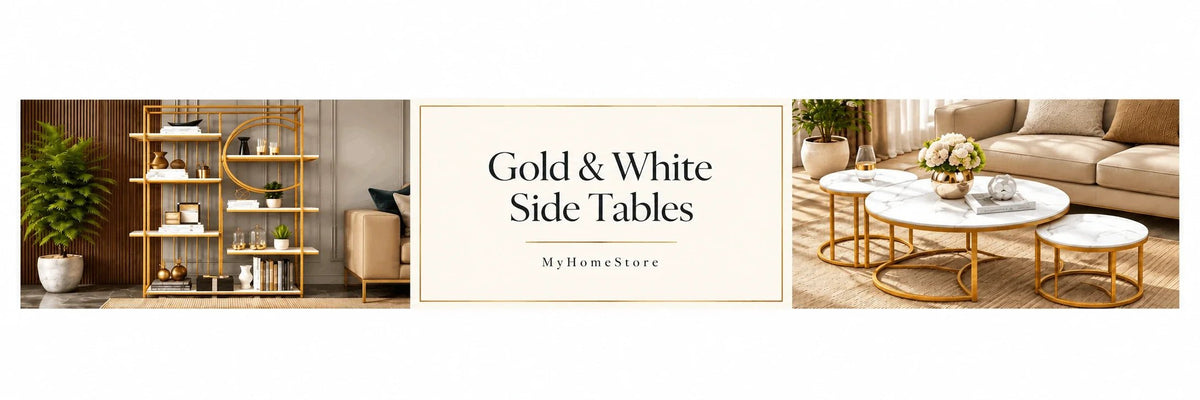 Side Table Gold With White - myhomestore.com.pk