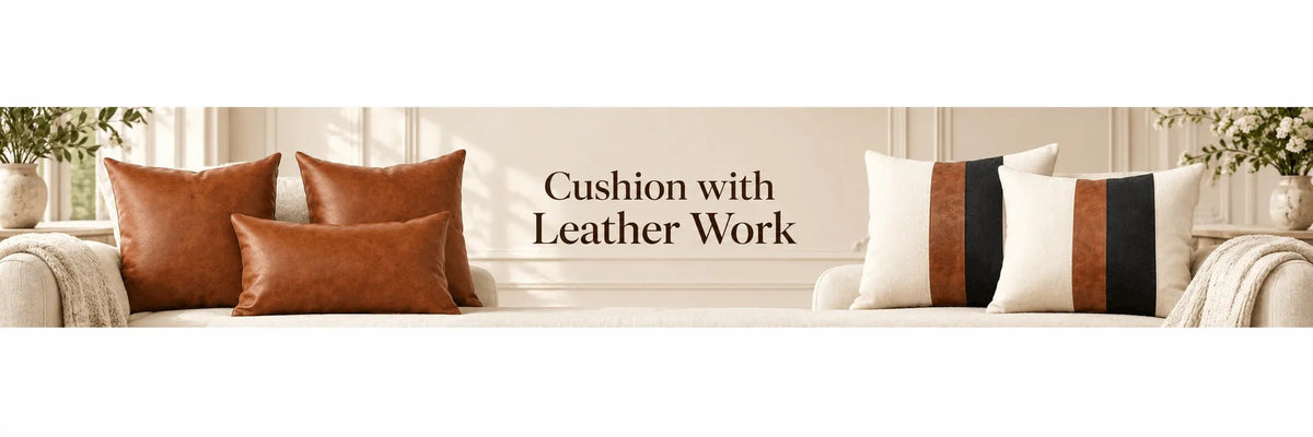 Cushion with Leather work - myhomestore.com.pk