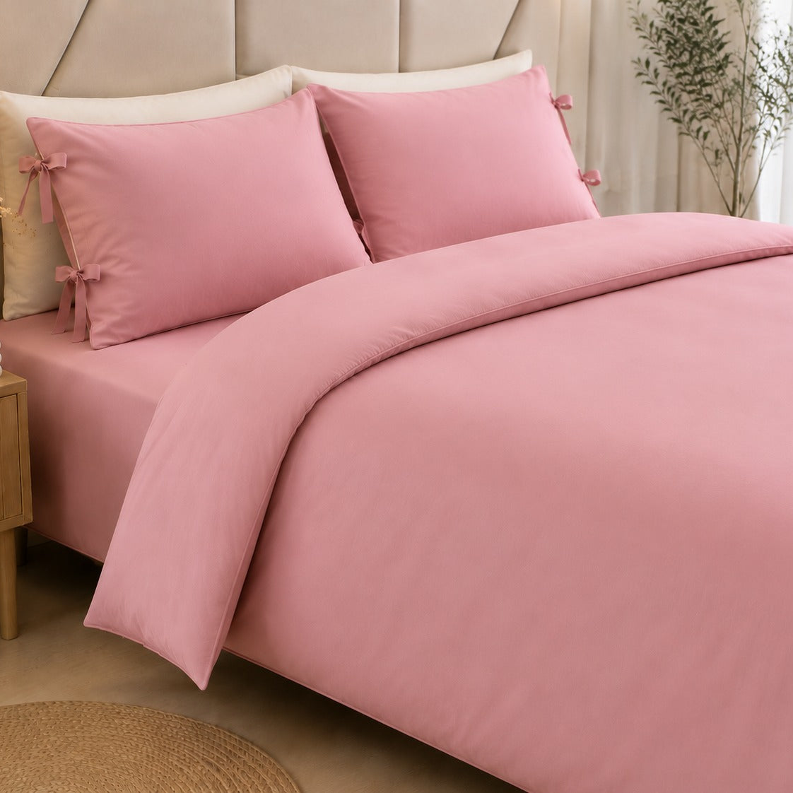 Pink Elegant Minimal Bedroom Bedding (1 Duvet + 2 Pillow Covers)