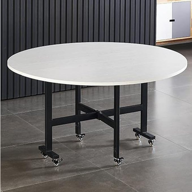 Mobile Folding Dining Table with 6 Wheels, Marble Texture Table Top