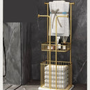 Free Standing Towel Rack with Laundry Hamper Basket Metal Towel Stand - myhomestore.com.pk