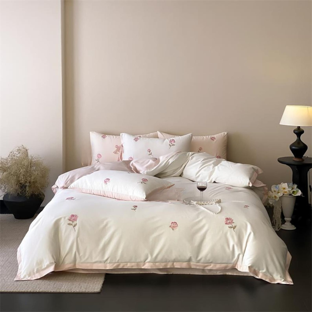 Royal Rose Satin Embroidery Duvet Set