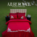 Ruffle Embroidery Cherry Red Velvet Duvet Set
