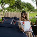 Luxury Flower Ink blue Embroidery Duvet Set