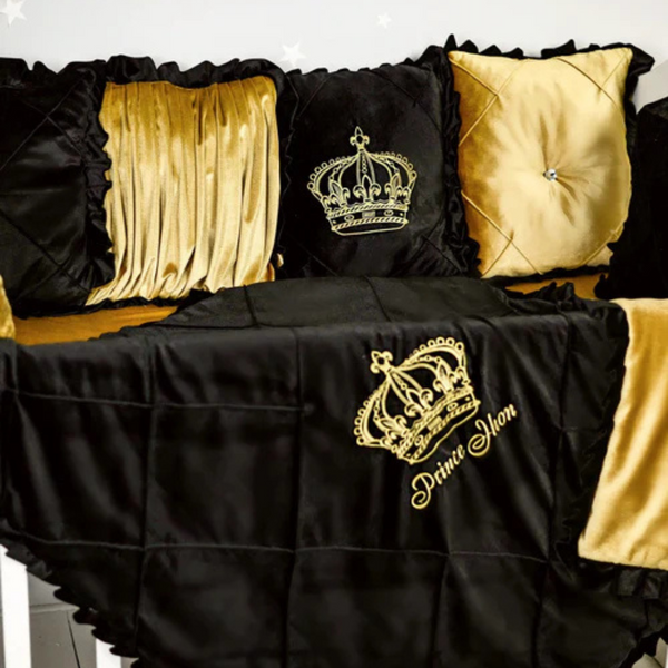 Baby Cot Set Black with Gold