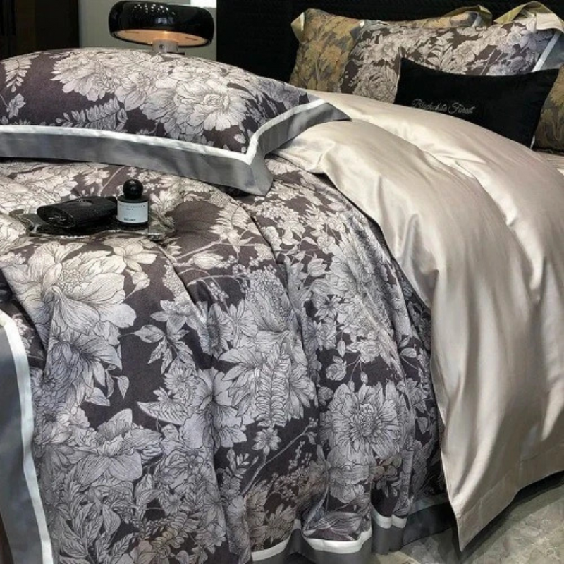 Flowers Leaves Soft Fabric Printed Bedding Duvet Set