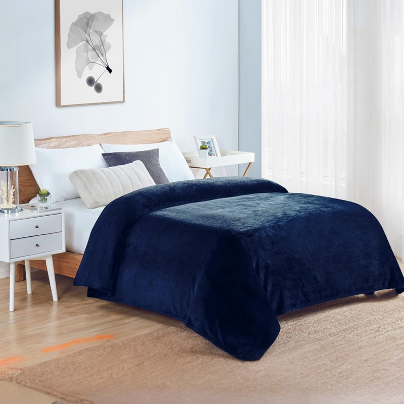 Soft Flannel Fleece Blanket In Gray  ( Navy )