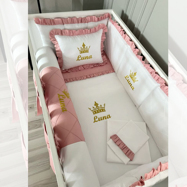 Pink Ruffle Lace Baby Set Cot