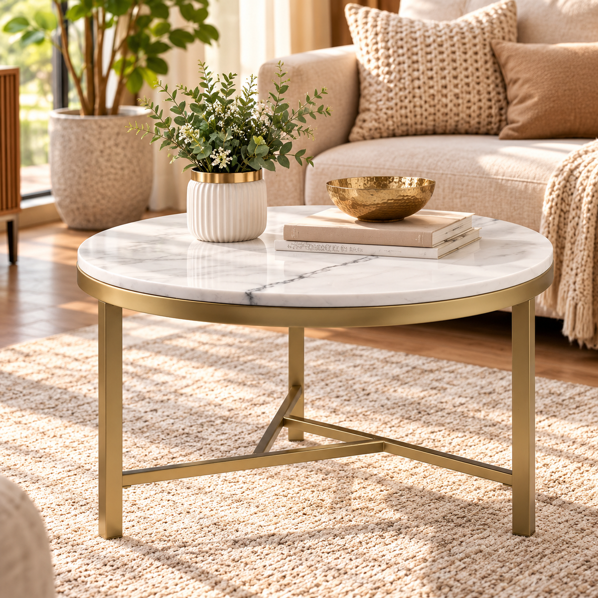 Round Table - Geometric Champagne Gold Frame