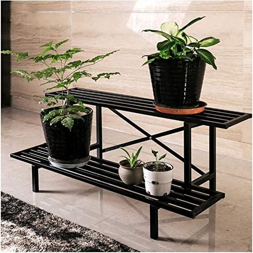 2 Tier Flower Racks Metal Plant Patio Standing Flower Shelf Holder - myhomestore.com.pk