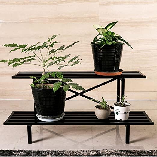 2 Tier Flower Racks Metal Plant Patio Standing Flower Shelf Holder - myhomestore.com.pk