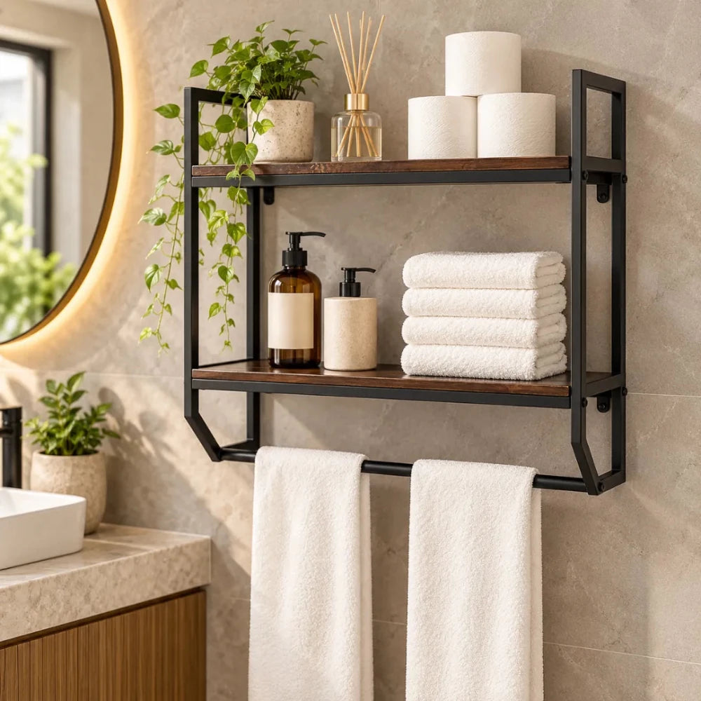 2-Tier Metal Industrial 23.6" Bathroom Shelves - myhomestore.com.pk