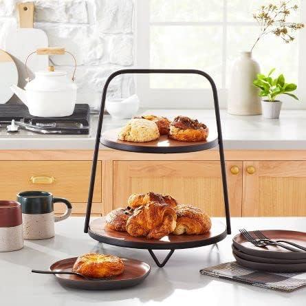 2 - Tier Wood & Metal Serving Stand - myhomestore.com.pk