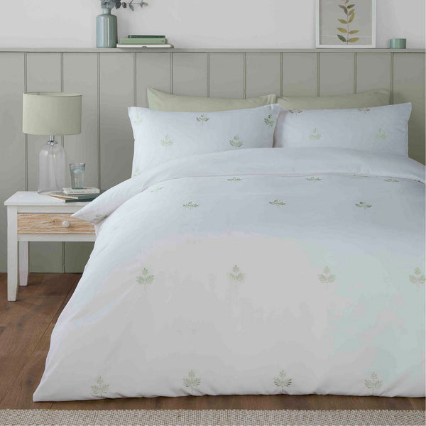Embroidery Fern Leaf Bedsheet (mint green)