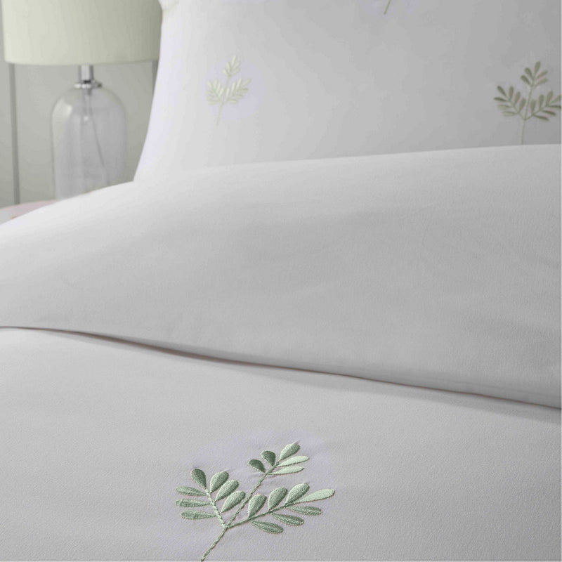 Embroidery Fern Leaf Bedsheet (mint green)