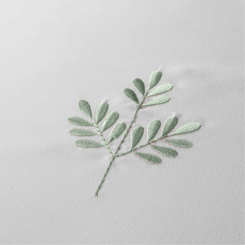 Embroidery Fern Leaf Bedsheet (mint green)