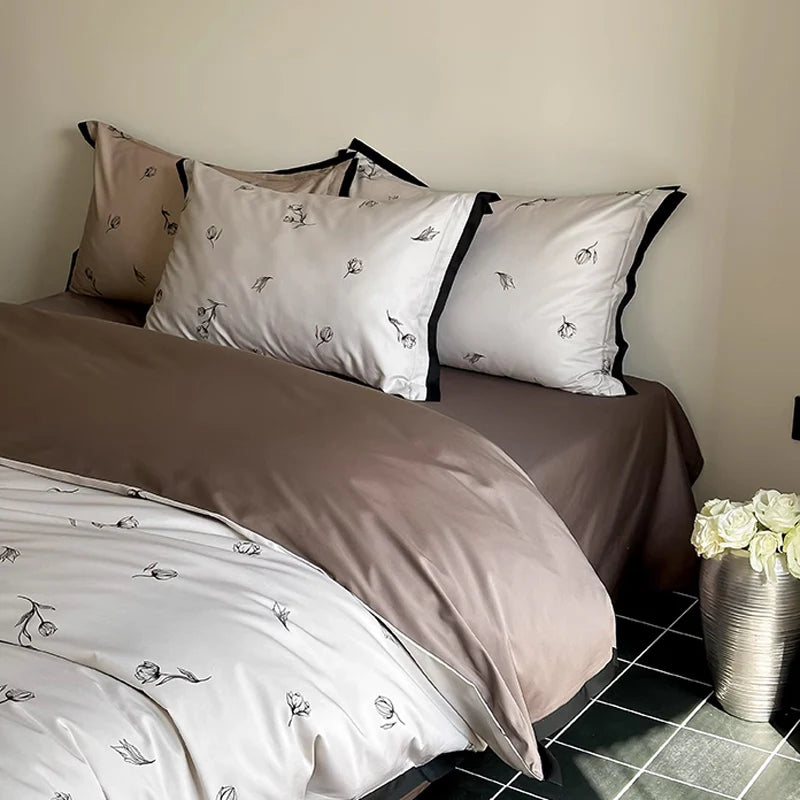 Luster Flower Printed Bedding Duvet Set-Artistic & Elegant
