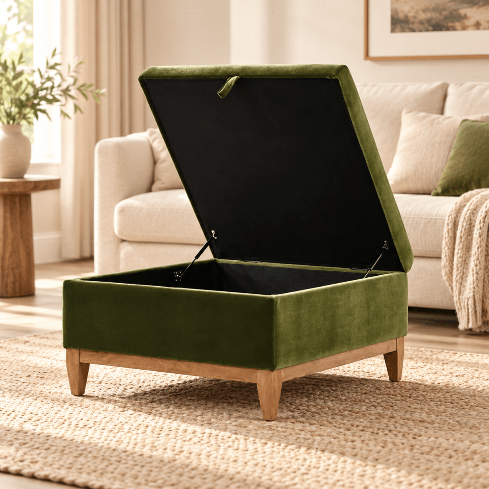 24" Square Velvet Storage Cocktail Ottoman - myhomestore.com.pk