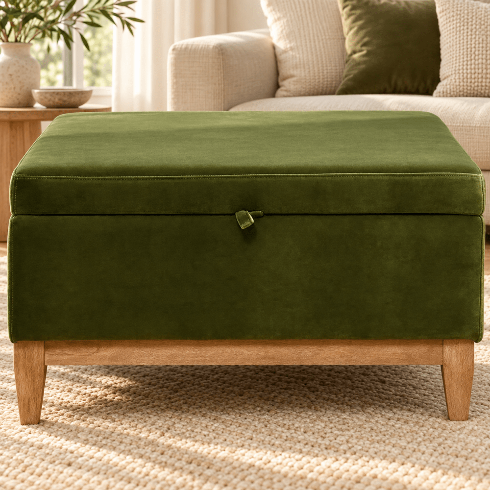 24" Square Velvet Storage Cocktail Ottoman - myhomestore.com.pk