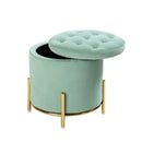 Velvet Round Storage Ottoman with Removable Lid, Gold Metal Legs - myhomestore.com.pk