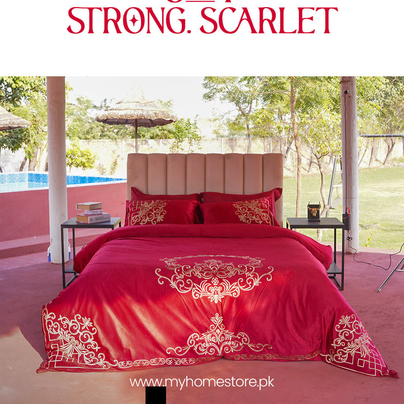 Modern Style Luxury Embroidered Velvet Duvet (Red)