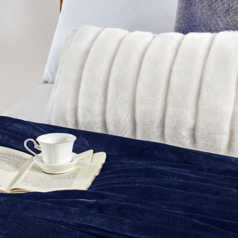 Soft Flannel Fleece Blanket In Gray  ( Navy )