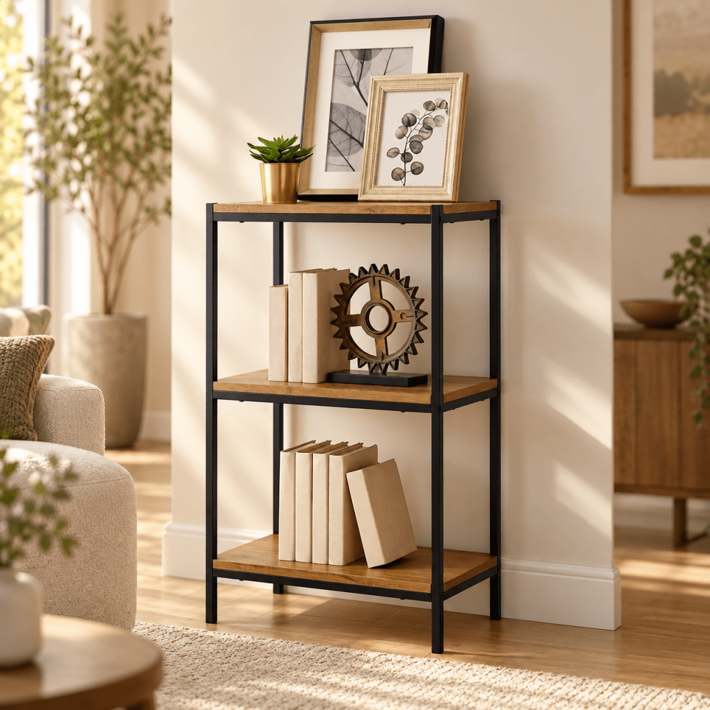 3 Tier Bookshelf Rustic Industrial Bookcase with Modern Open Shelves - myhomestore.com.pk