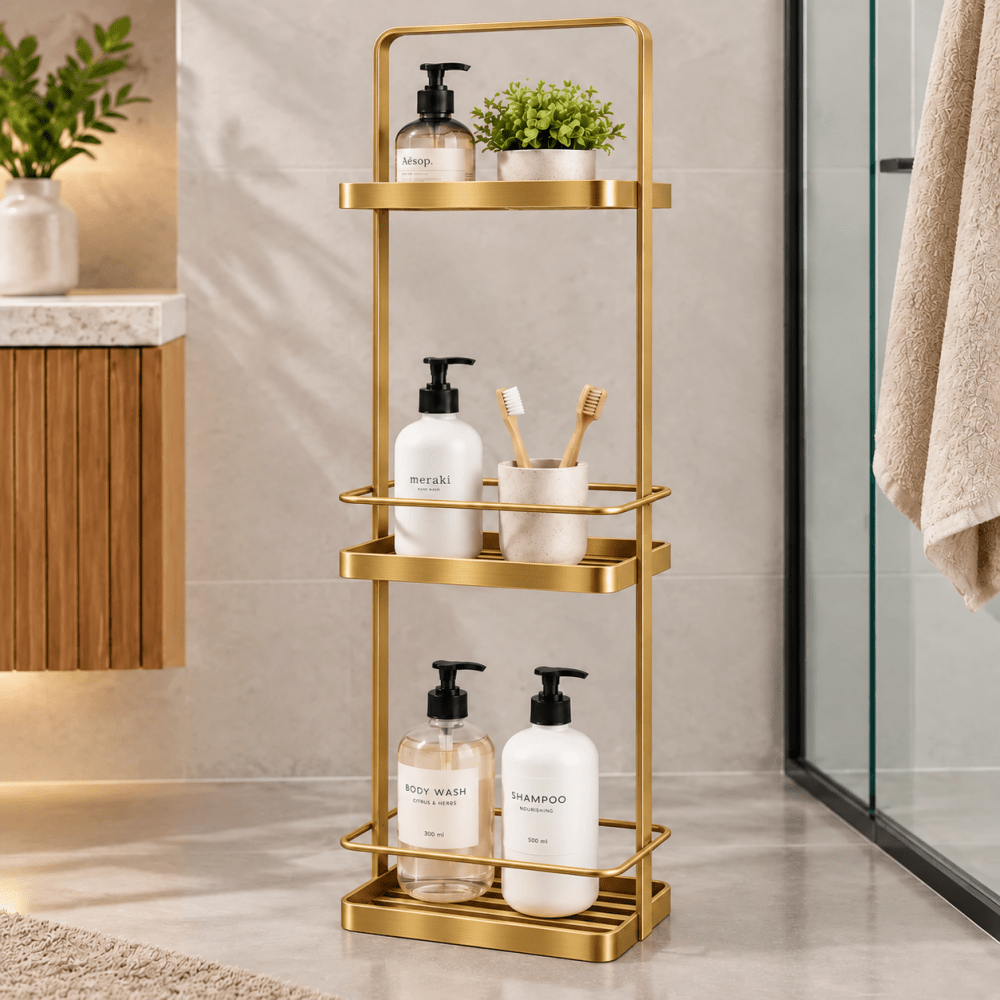 3 Tier Freestanding Bathroom Storage Rack – White & Black - myhomestore.com.pk